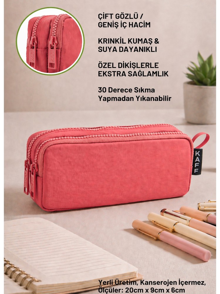 Kaff 01105 Yeni Sezon  Krinkıl Kumaş Çift Bölmeli Gözlü Kalemlik Kalem Kutusu