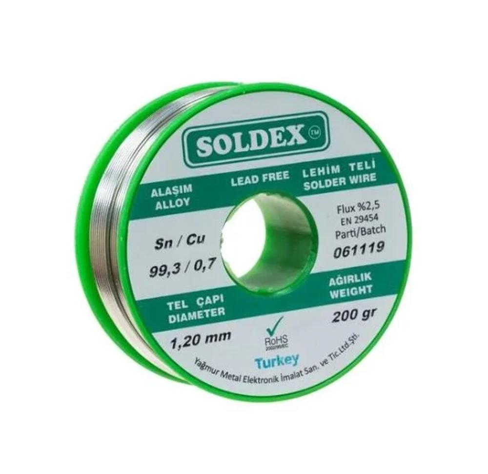 Soldex Kurşunsuz Lehim Teli 1.2 mm 200 Gram - Reçineli Çevre Dostu Profesyonel Elektronik Lehimleme Teli