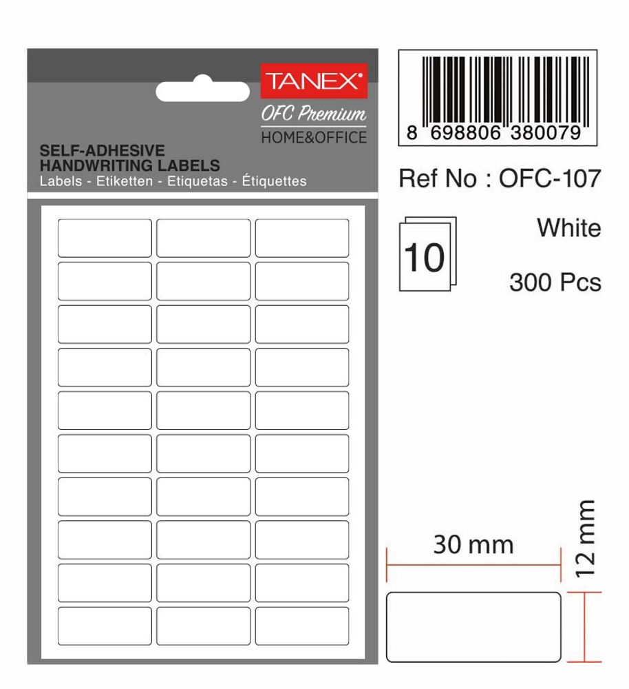 Tanex Beyaz Ofis Etiketi - 12x30 mm - Çok Amaçlı İnce Dikdörtgen Arşiv Etiketi