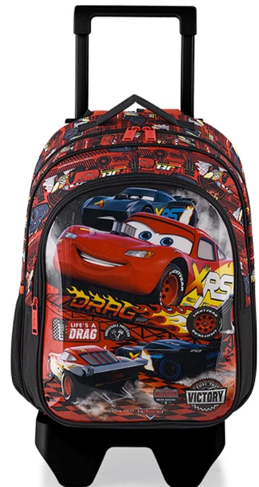 Cars Şimşek McQueen Çekçekli Okul Çantası Check Victory Çok Gözlü Tekerlekli Erkek Çocuk Çantası