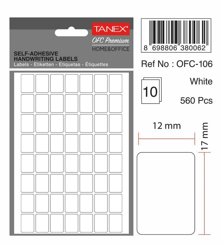 Tanex 16x22 mm Poşet Ofis Etiketi Beyaz - OFC-110 - Çok Amaçlı Arşiv Etiketi