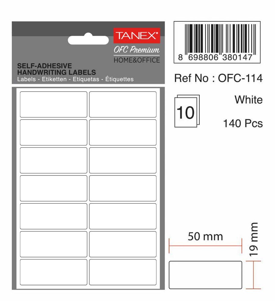 Tanex Beyaz Ofis Etiketi - 19x50 mm - Çok Amaçlı Geniş Dikdörtgen Arşiv Etiketi