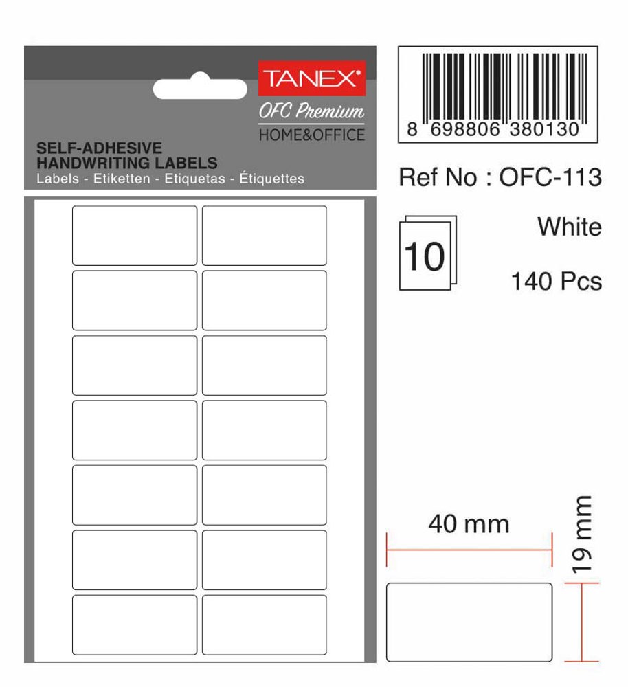 Tanex Beyaz Ofis Etiketi - 19x40 mm - Çok Amaçlı Geniş Dikdörtgen Arşiv Etiketi