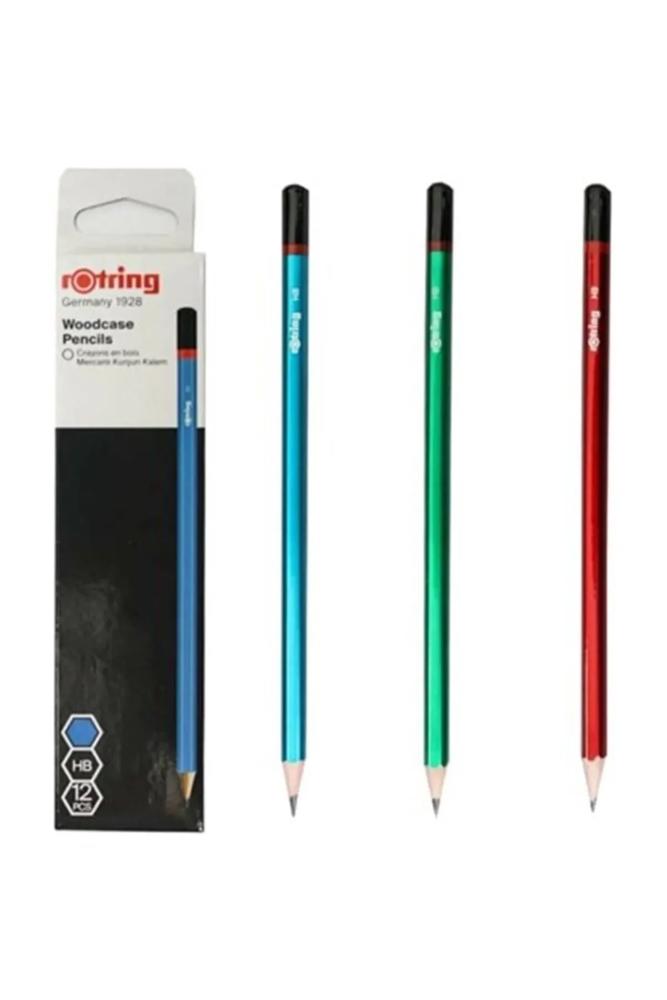 Rotring Mercanlı Kurşun Kalem  12 Adet - Kırılmaya Dayanıklı HB Ahşap Okul Kalemi Kutu